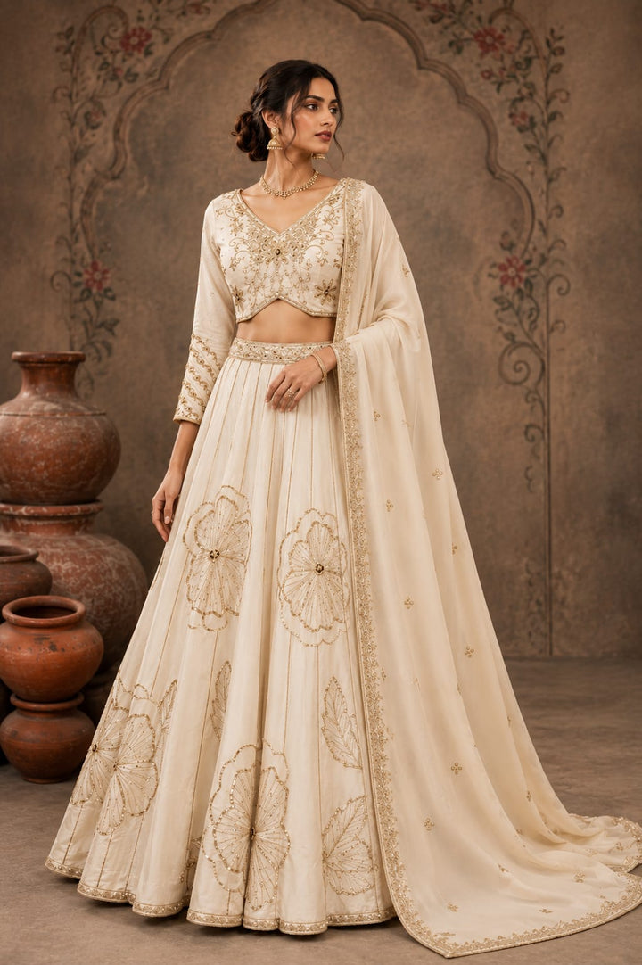 Ivory floral crop top lehenga