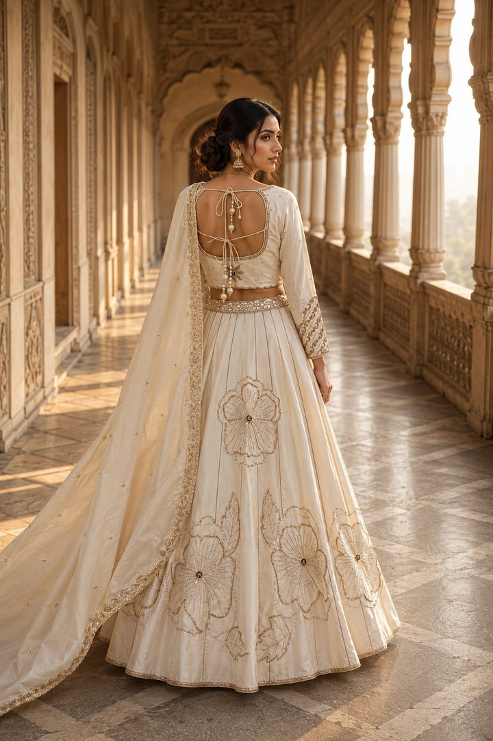 Ivory floral crop top lehenga
