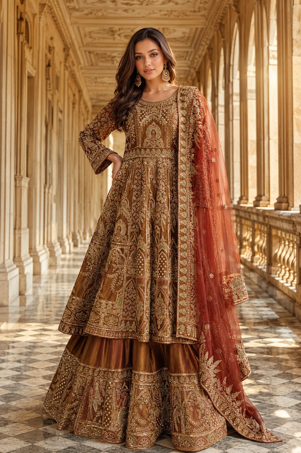 Copper Rust with Maroon Dupatta