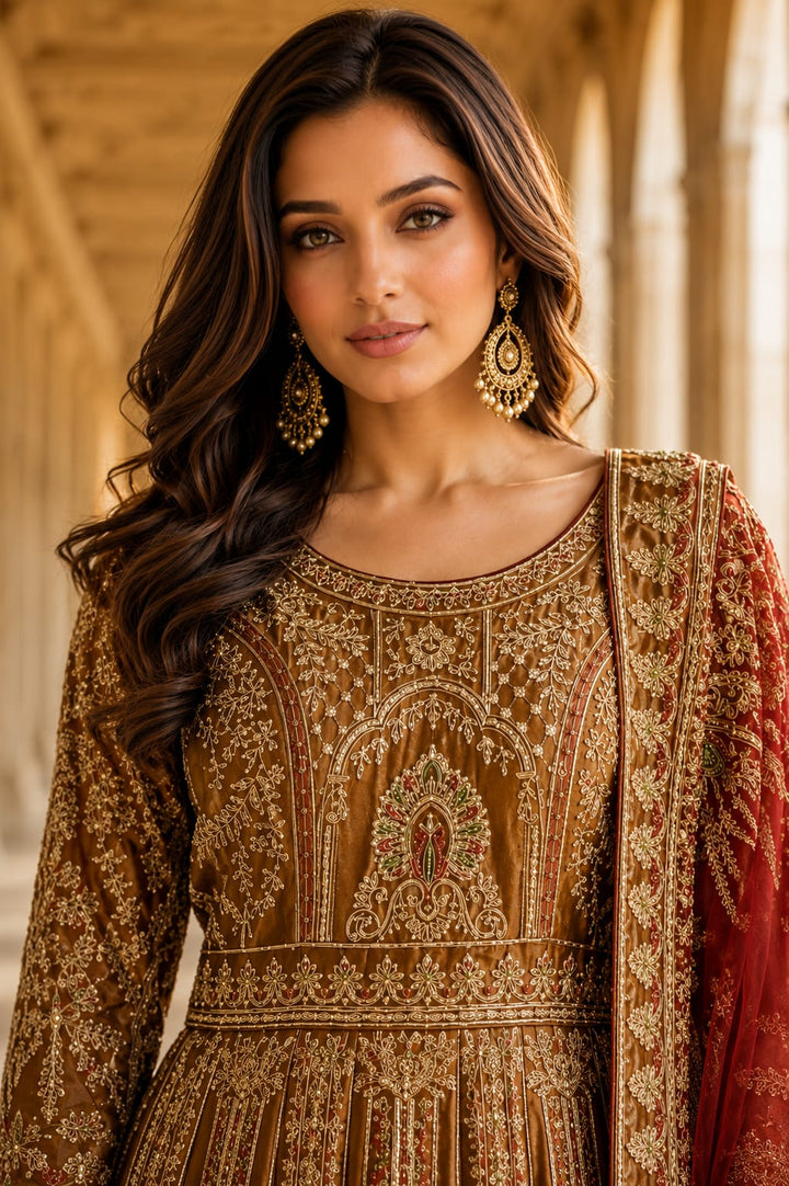 Copper Rust with Maroon Dupatta