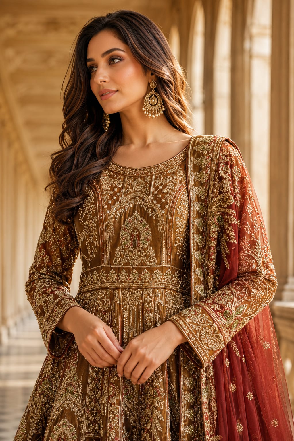 Copper Rust with Maroon Dupatta