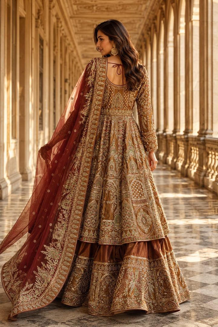 Copper Rust with Maroon Dupatta