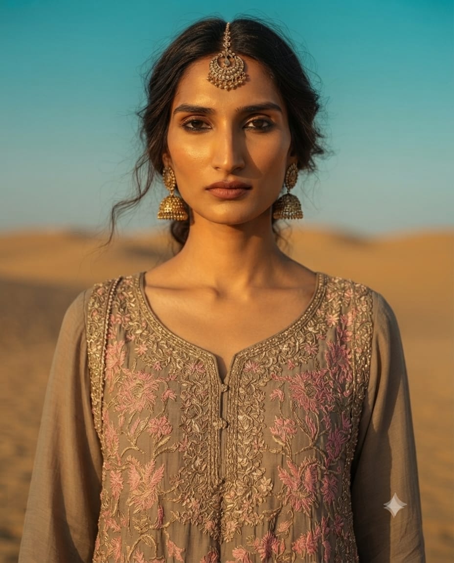 Premium Grey Pakistani Suit With Floral Thread Embroidery