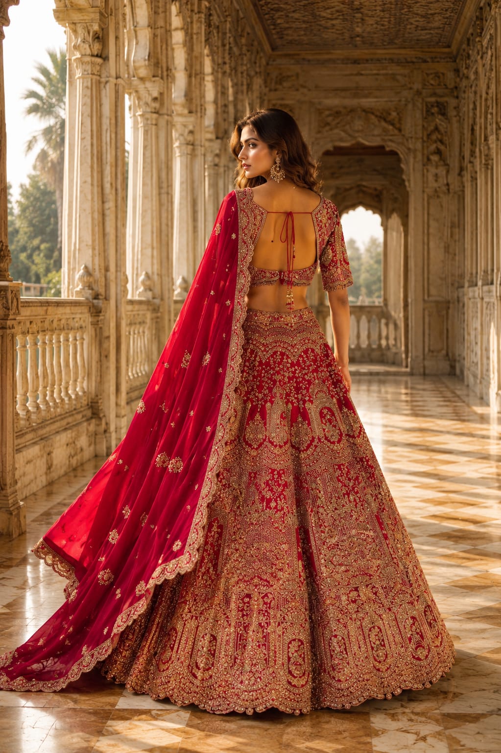 Cherry Red silk bridal lehenga