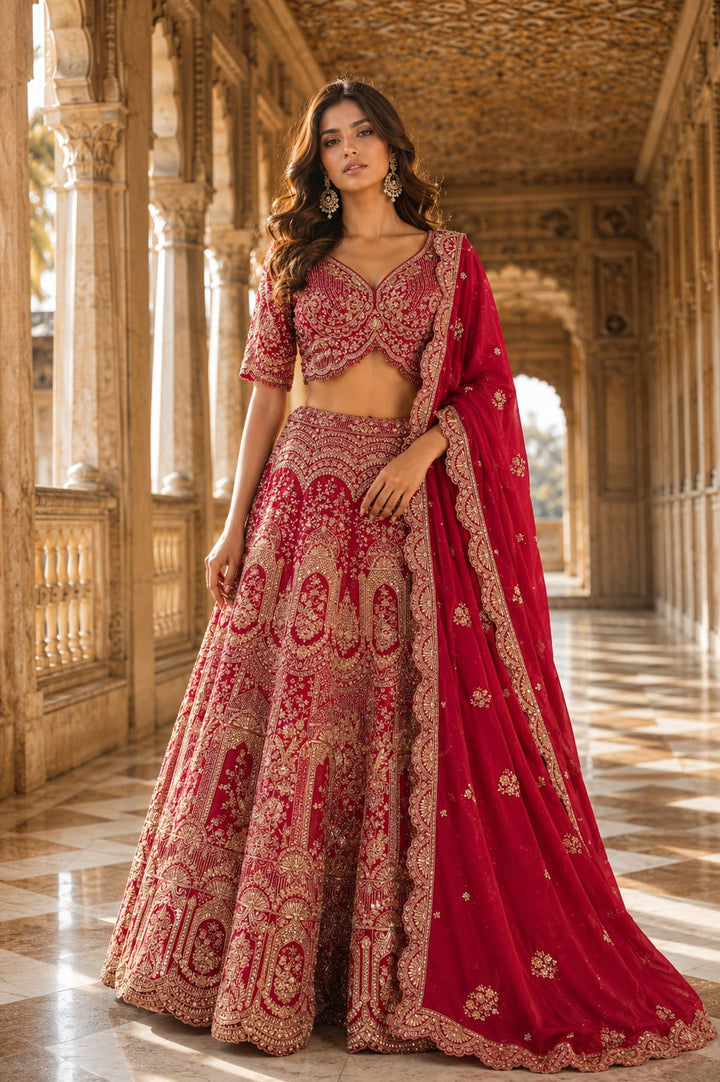 Cherry Red silk bridal lehenga