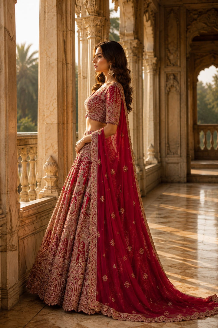 Cherry Red silk bridal lehenga