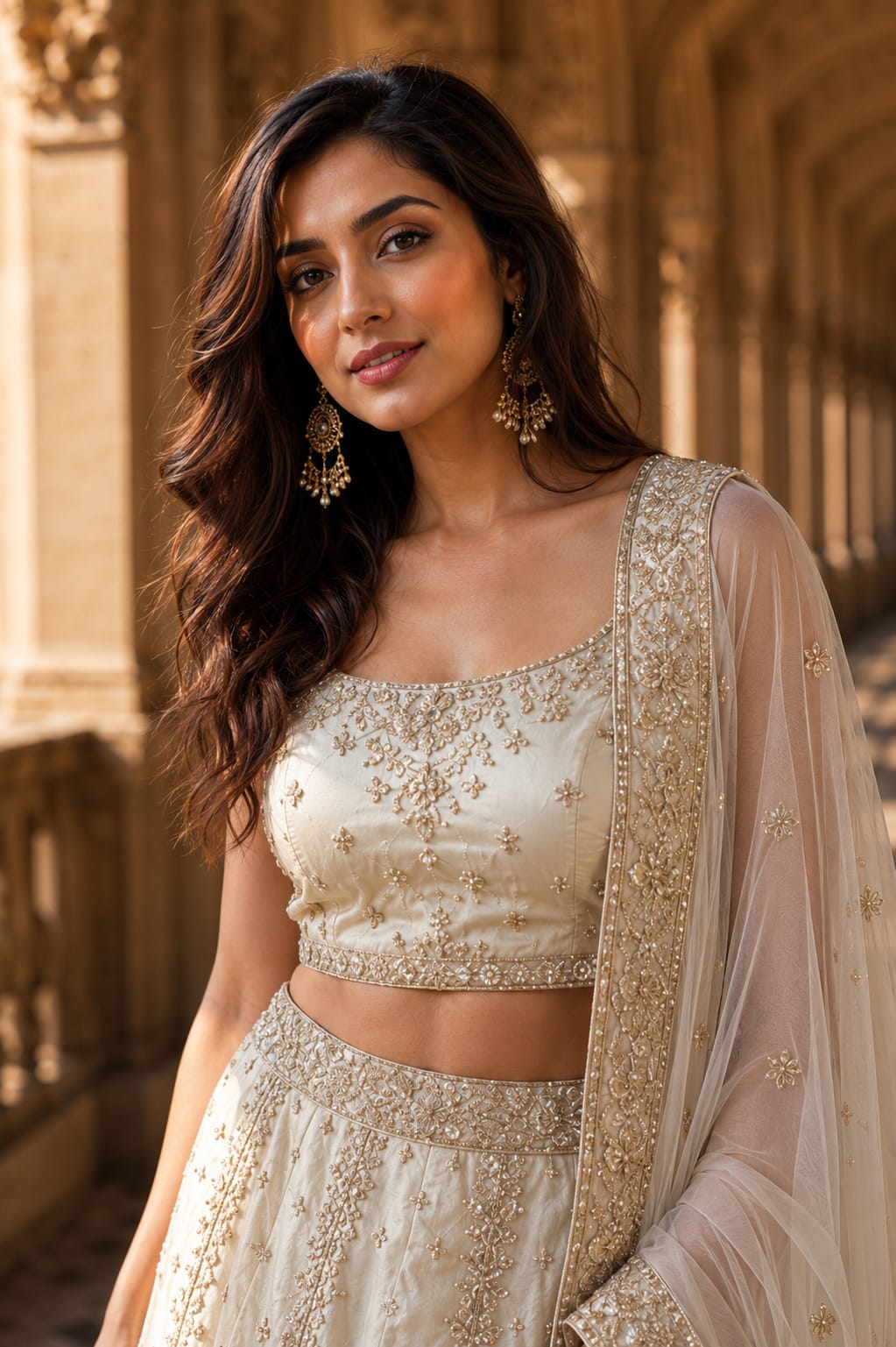 Royal Cream Embroidered Zari & Sequins Lehenga Set