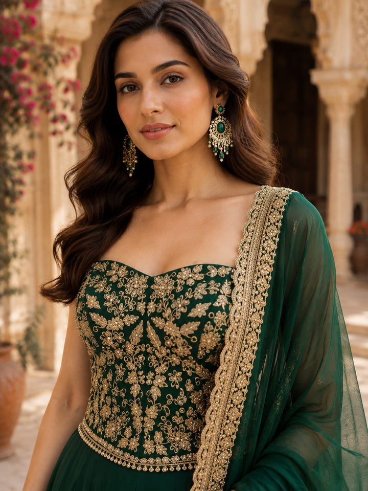 Bottle Green Co-ord Set with lehenga