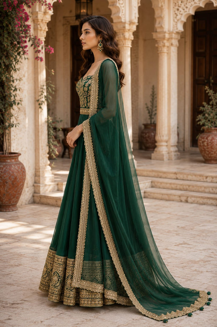 Bottle Green Co-ord Set with lehenga