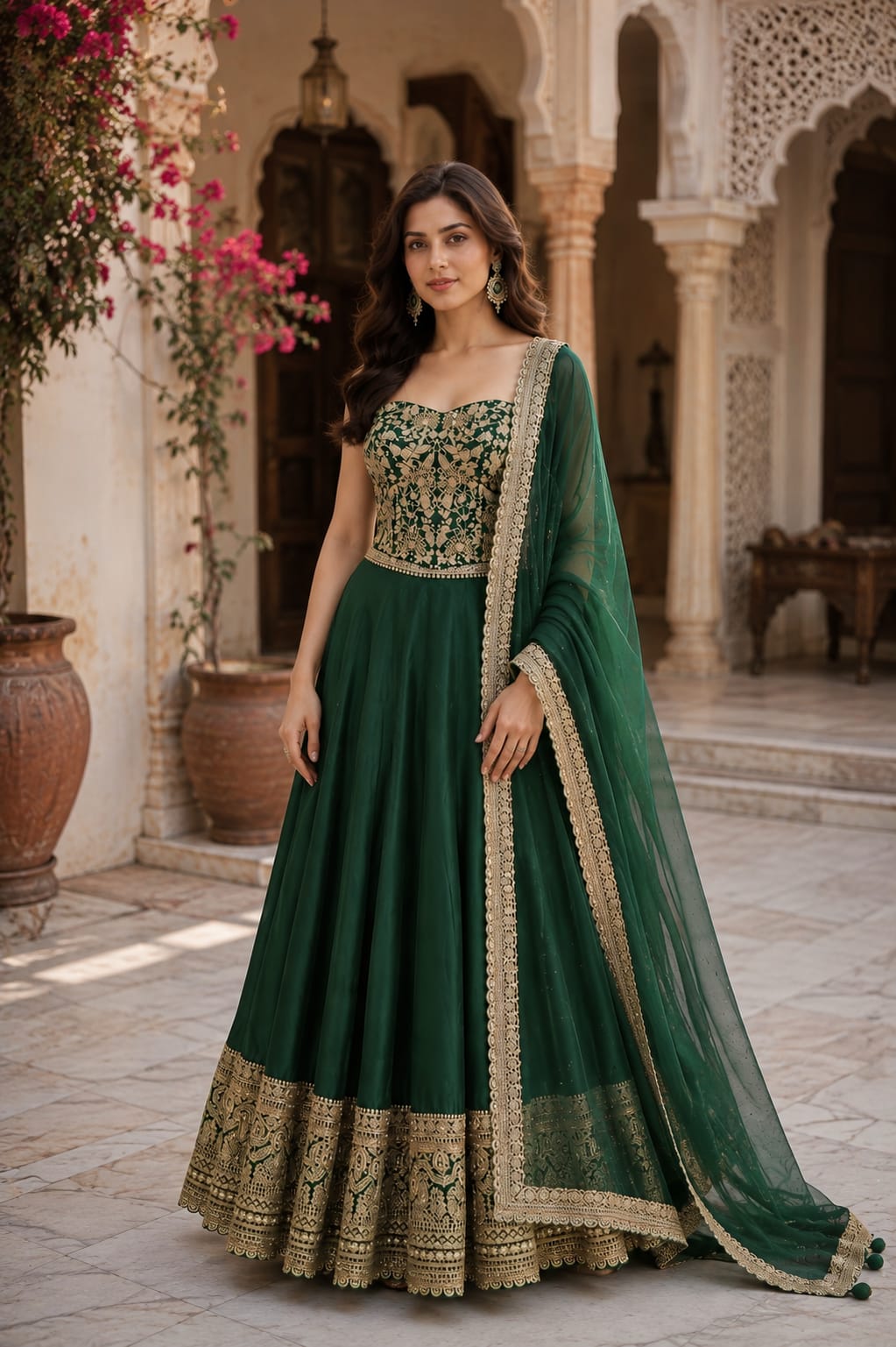 Bottle Green Co-ord Set with lehenga