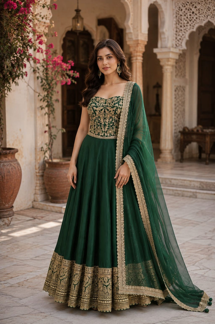Bottle Green Co-ord Set with lehenga