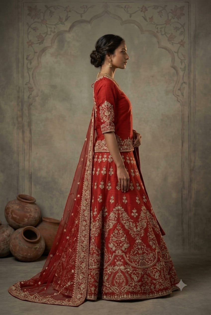 Reddish Mahroon Raw Silk Short Kurti Lehenga And Graceful Dupatta