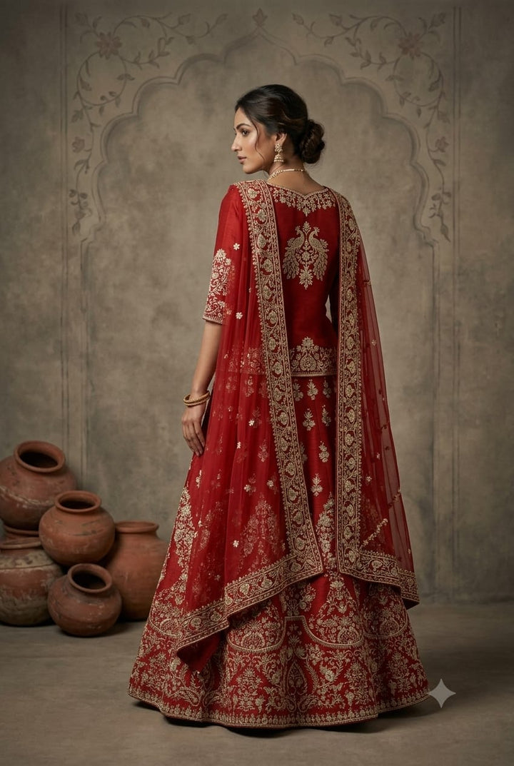 Reddish Mahroon Raw Silk Short Kurti Lehenga And Graceful Dupatta