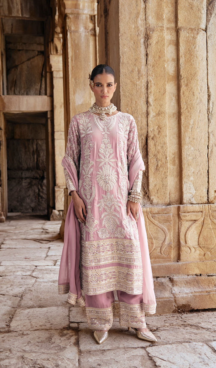 Pink Zari Embroidered Festive Suit Set