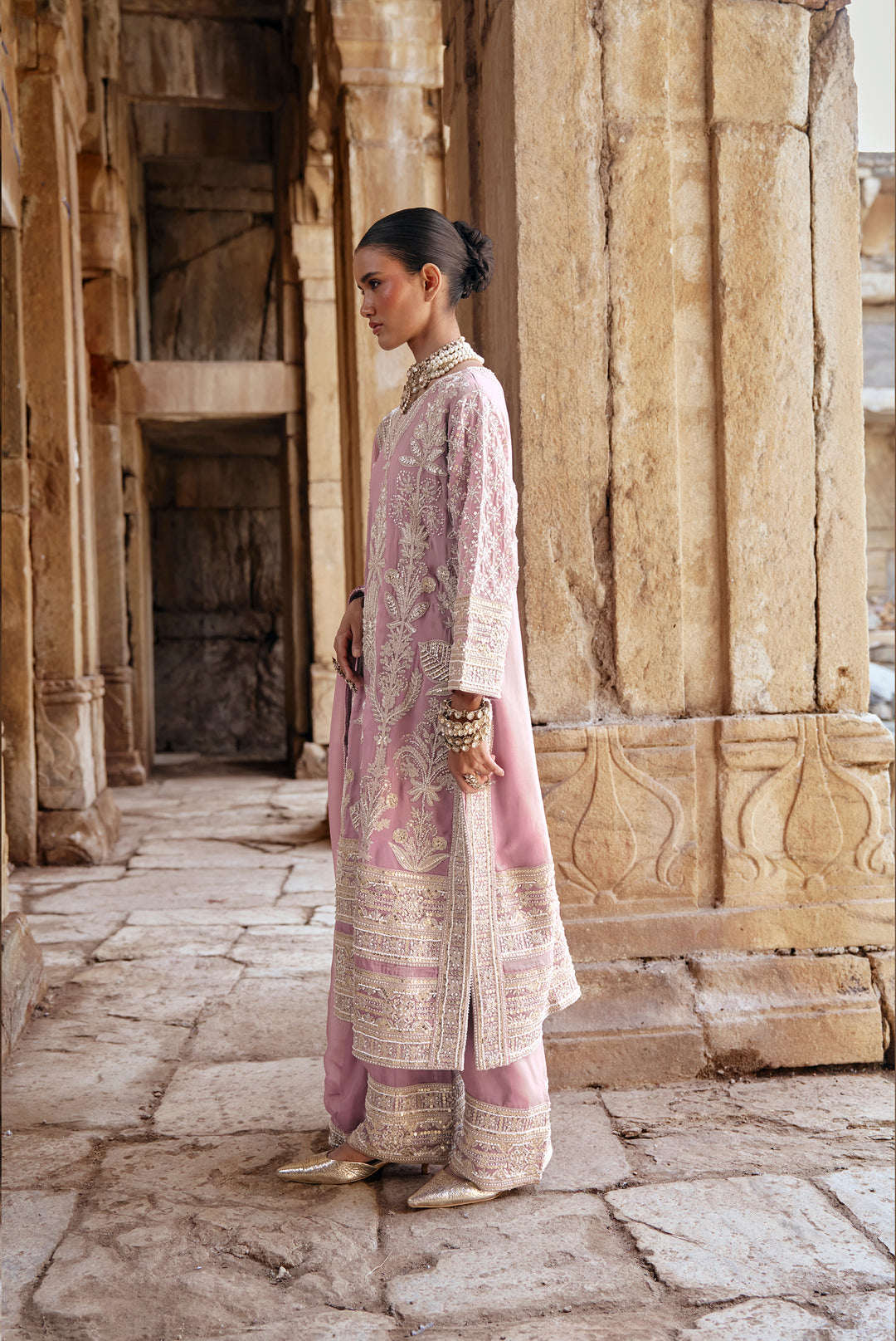 Pink Zari Embroidered Festive Suit Set