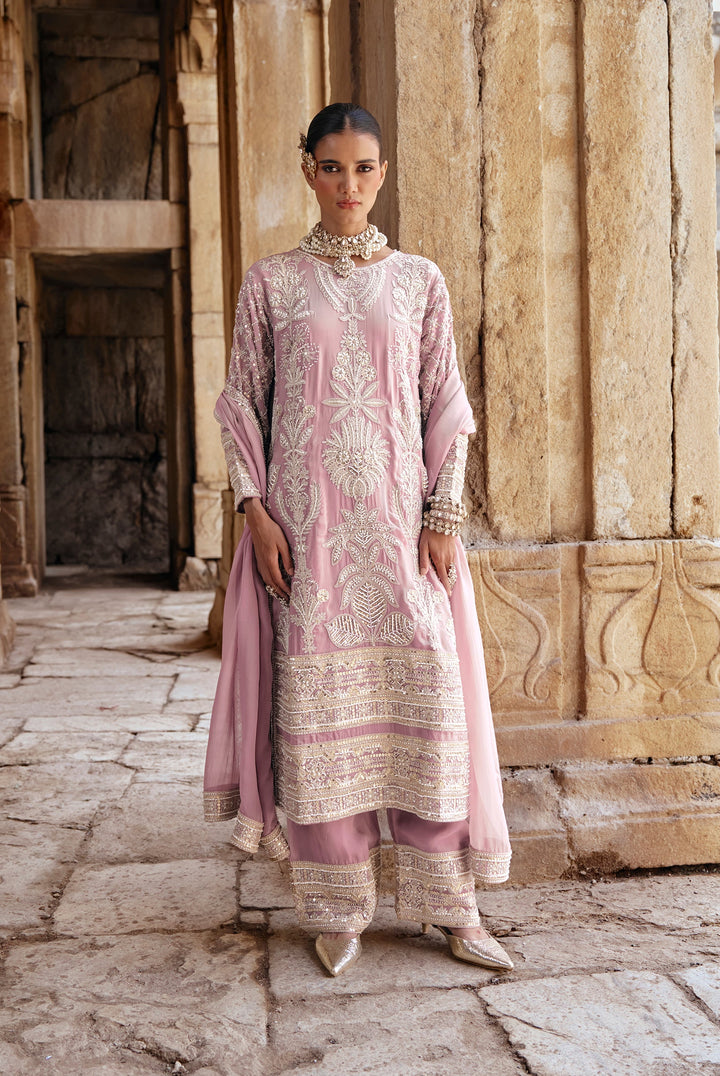 Pink Zari Embroidered Festive Suit Set
