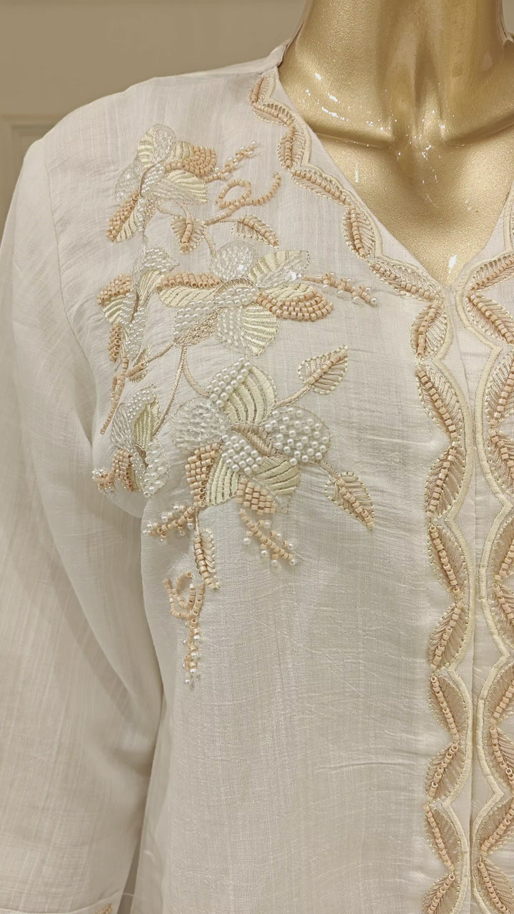 Drop 10 - White Cotton Co-Ord Set with Subtle Floral Embroidery
