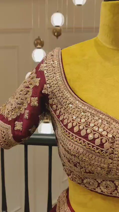 Royal Dark Mehroon Embroidered  Bridal Lehenga