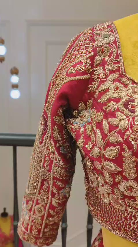 Coral Pink Raw Silk Kurti With Lehenga And Pearl Work