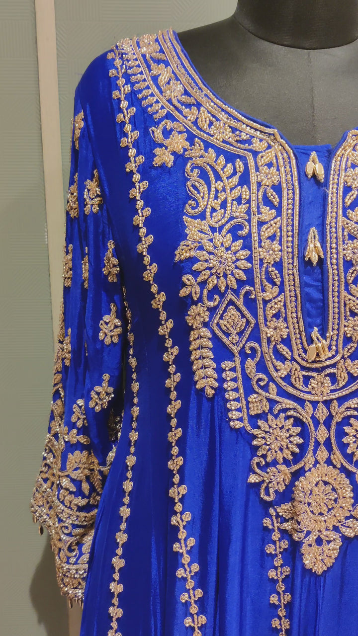 Drop 31 - Royal Blue Anarkali Suit Set with Heavy Zari Embroidery & Dupatta