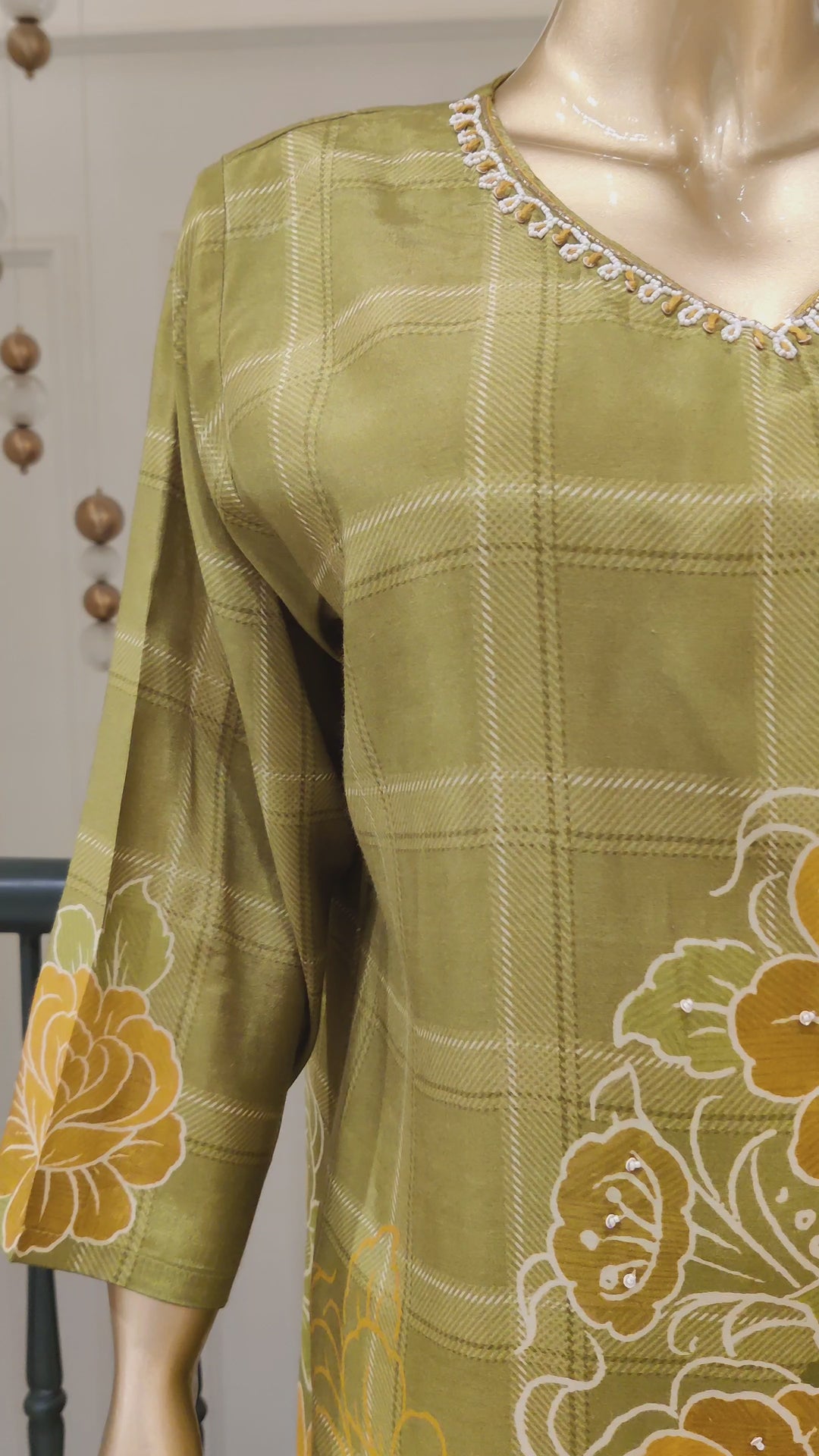 Drop 13 -Elegant Olive Green Floral Ethnic Co-ord Set