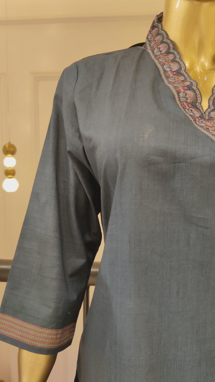 Drop 23 - Steel Blue Floral Print Kurta Set with Dupatta