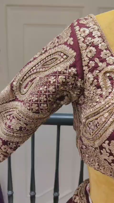 Royal Wine Raw Silk Bridal Lehenga Set
