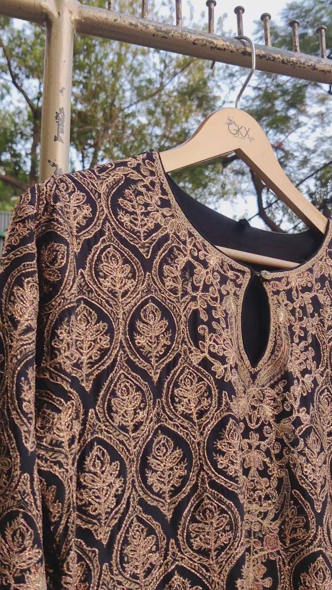 Black Printed Crepe Kurta with Farshi Salwar & Printed Dupatta Set