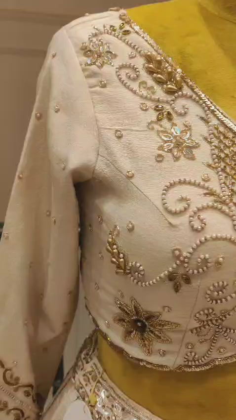 Ivory floral crop top lehenga