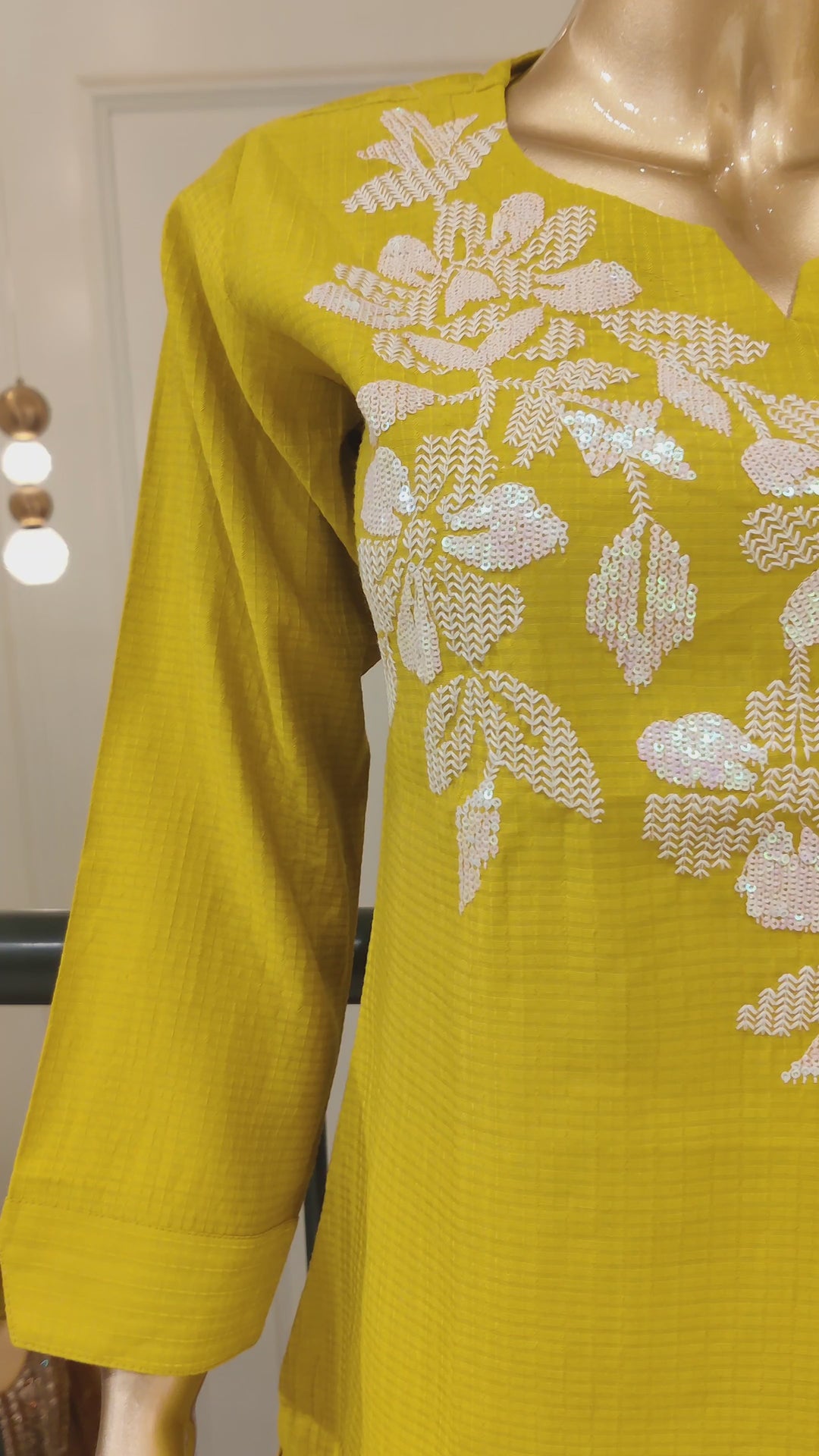 Drop 19 - Mustard Yellow Floral Embroidered Cotton Co-ord Set for Women