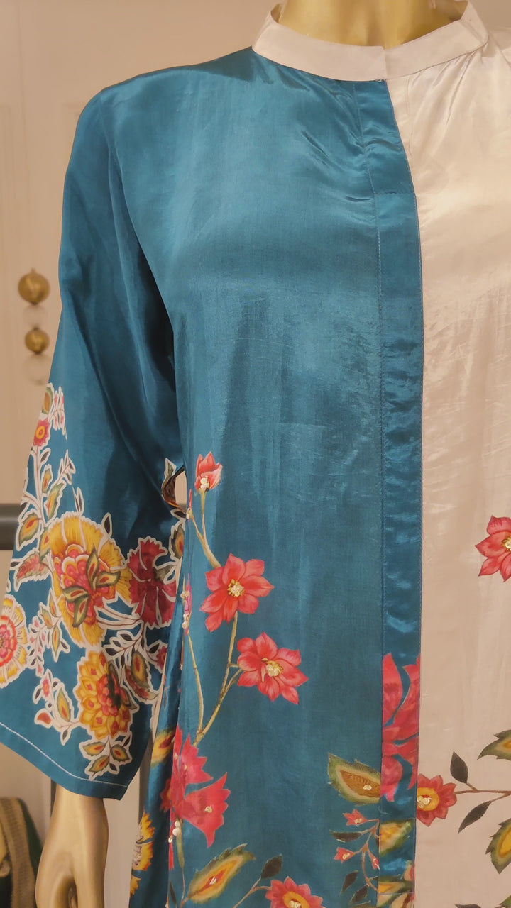 Drop 12 -Teal & Beige Floral Printed Co-ord Set