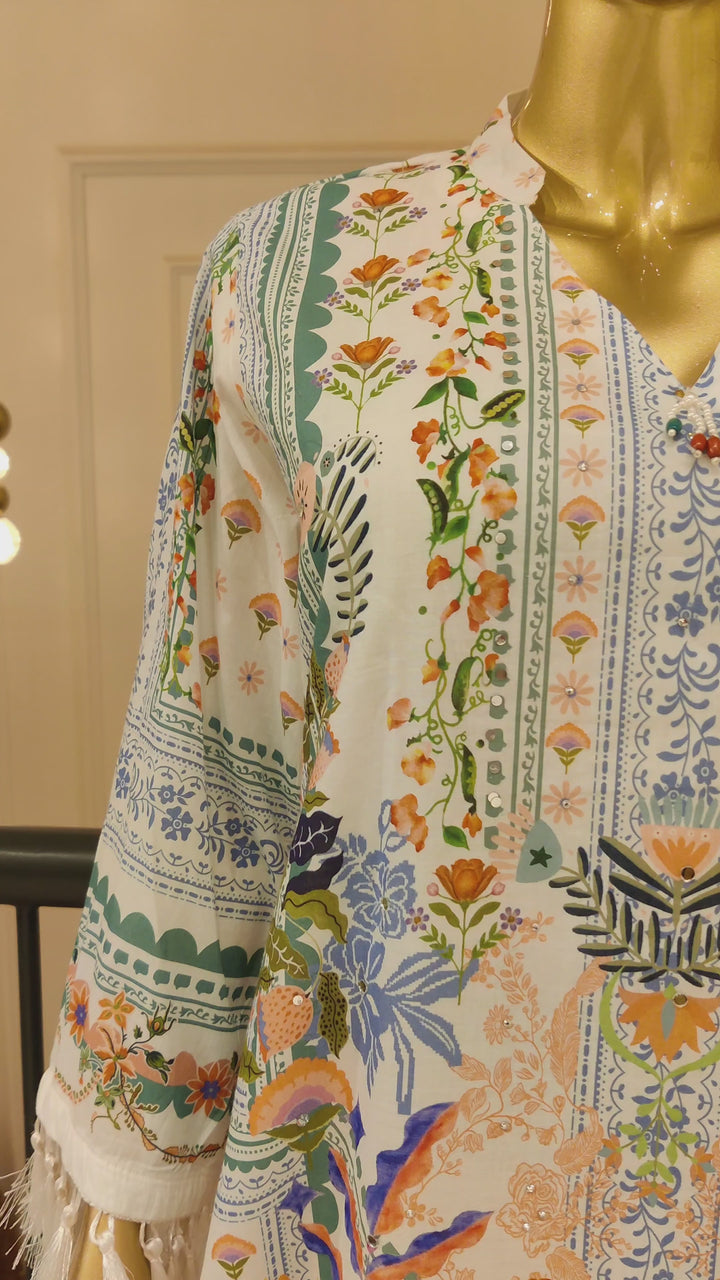Drop 24 - Off-White Multicolor Floral Print Kurta Set with Dupatta