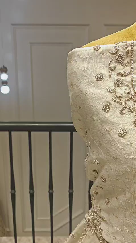 Royal Cream Embroidered Zari & Sequins Lehenga Set
