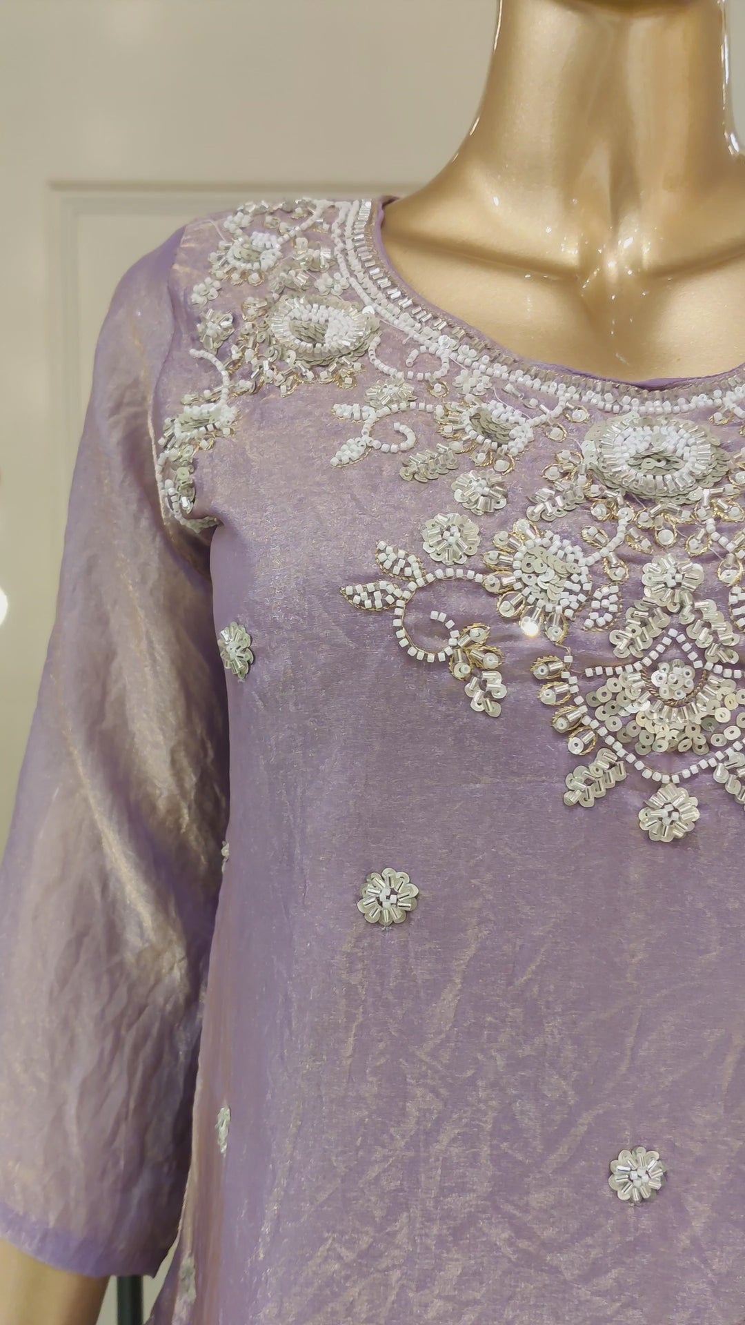 Drop 29 - Mauve Silk Blend Kurta Palazzo Set with Zari Embroidered Dupatta