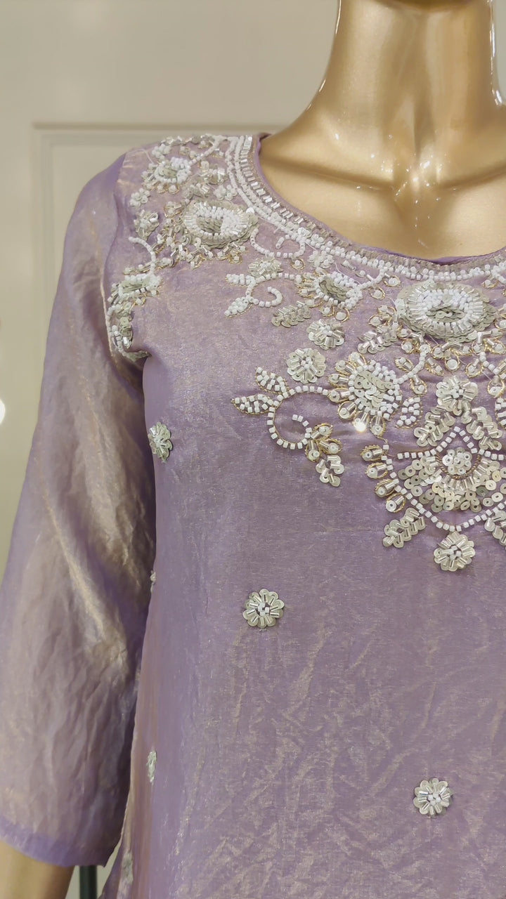 Drop 29 - Mauve Silk Blend Kurta Palazzo Set with Zari Embroidered Dupatta