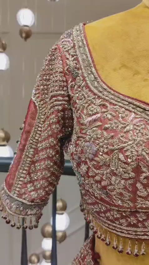 Royal Dusty Rose Raw Silk Embroidered Lehenga
