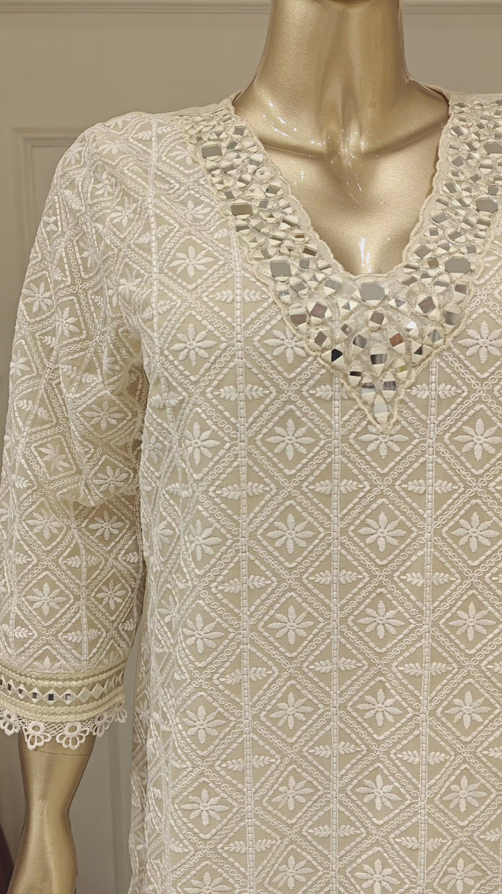Drop 08 - The Beige  Chikankari straight Kurta Pant Set