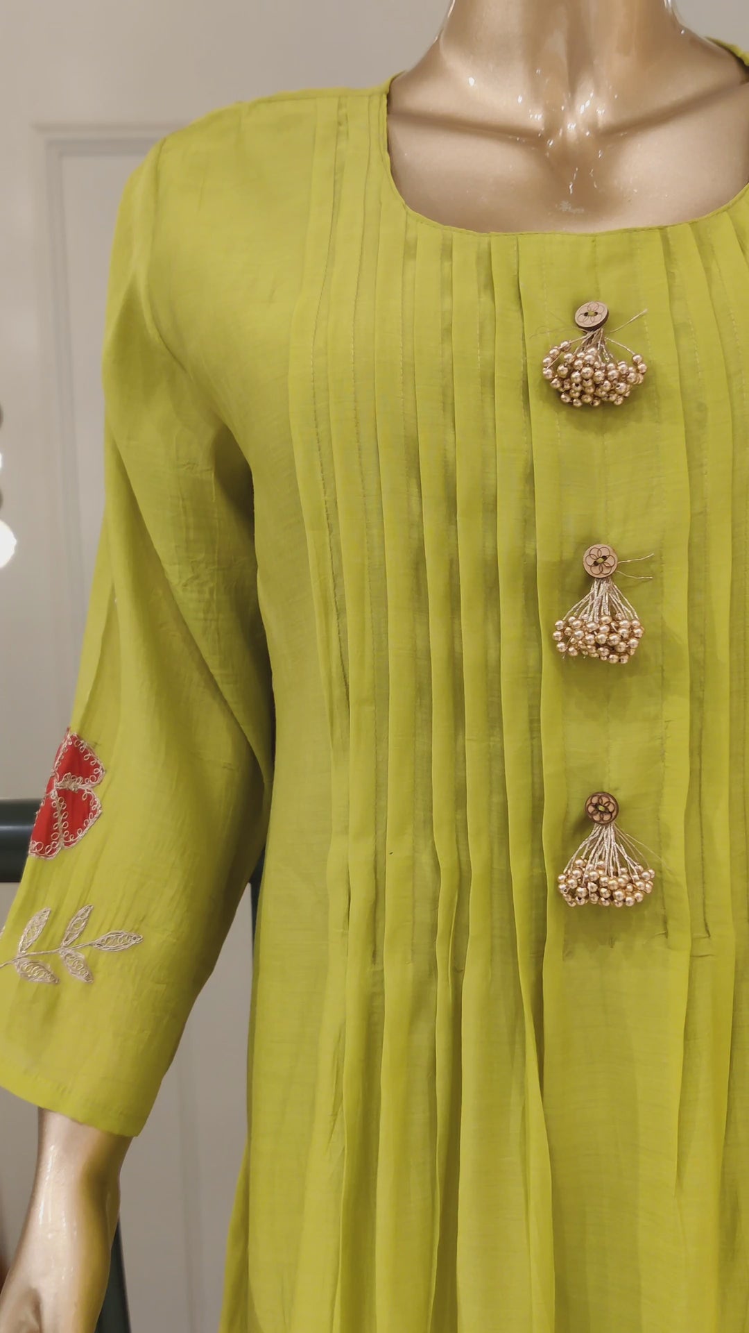 Drop 21 - Lime Green Pleated Kurta Set with Dupatta