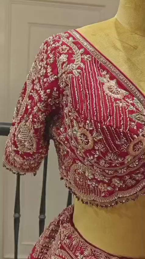 Cherry Red silk bridal lehenga