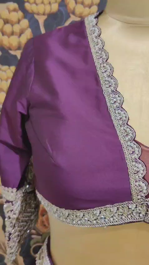 Royal Plum Embroidered Silk Lehenga Set with Dupatta