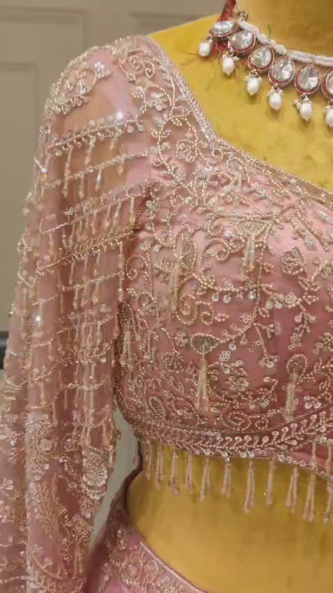 Dusty Rose Pink Soft Net Lehenga