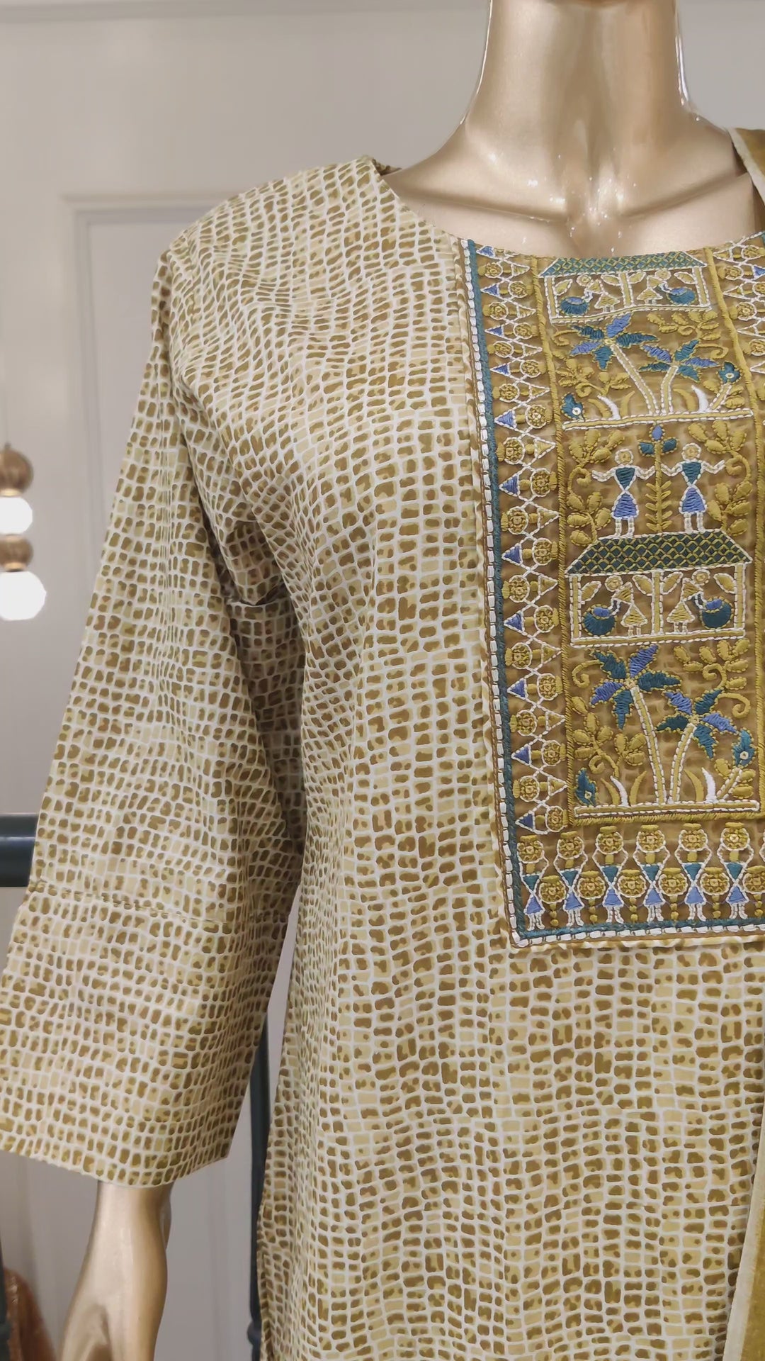 Drop 20 - Olive Green Floral Printed Kurta Set with Dupatta