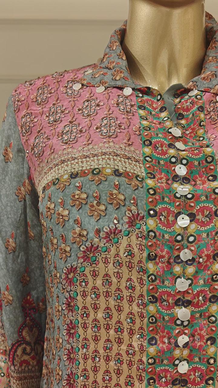 Drop 09 - Dusty Rose & Ash Grey Printed Co-Ord Set with Ethnic Motifs