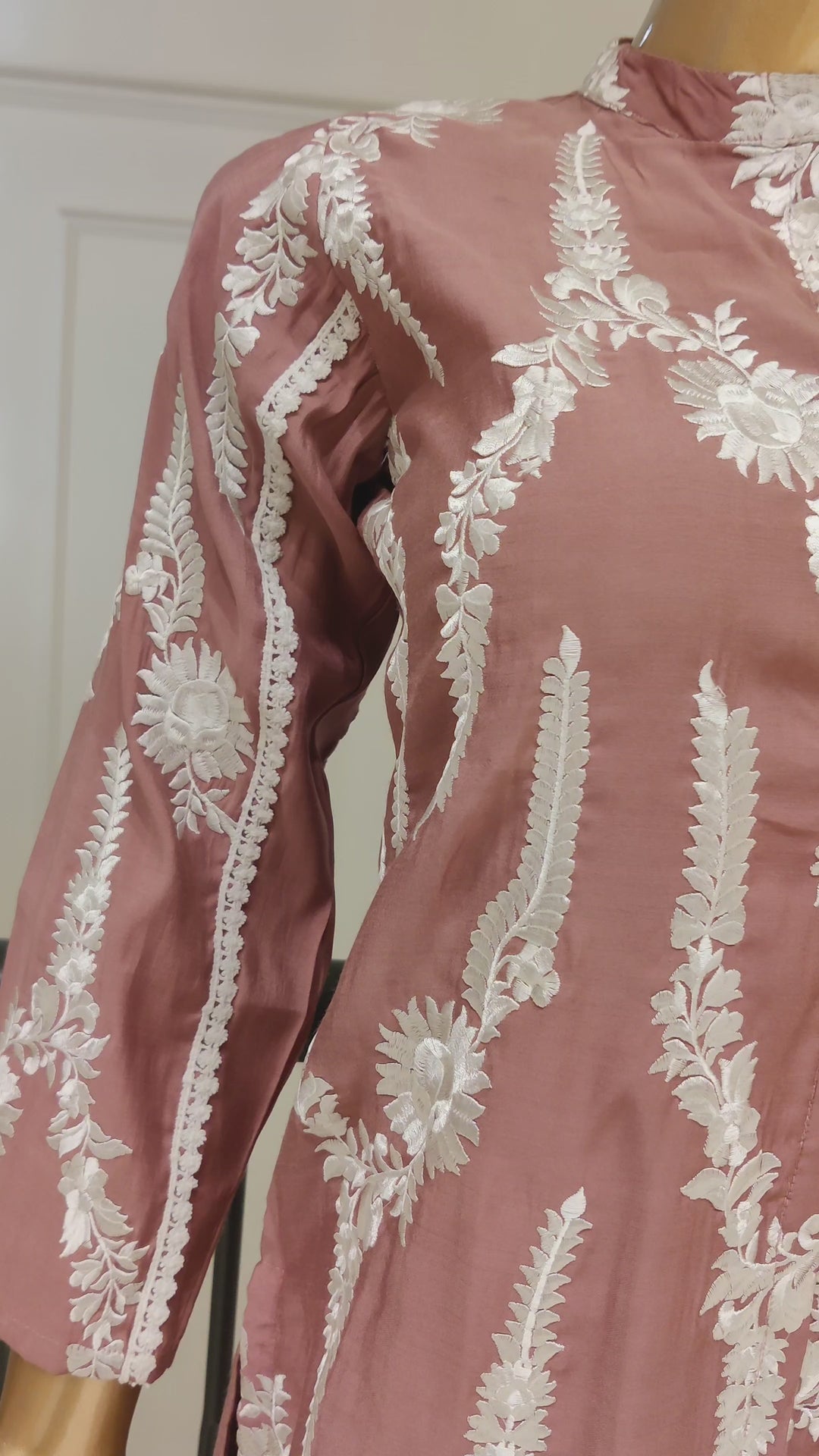 Drop 30 - Dusty Rose Straight Kurta Set with Floral Thread Embroidery
