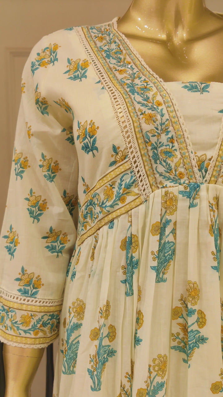 Drop 14 - Ivory Floral Embroidered Anarkali Kurta Set with Dupatta