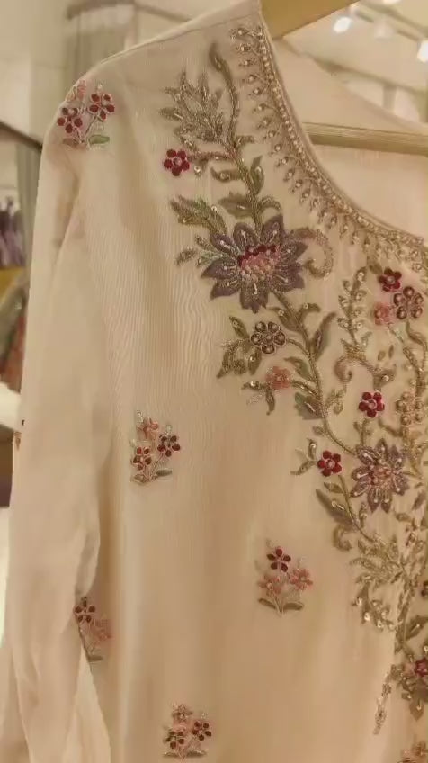 Ivory Floral Butti embroidered silk sharara set