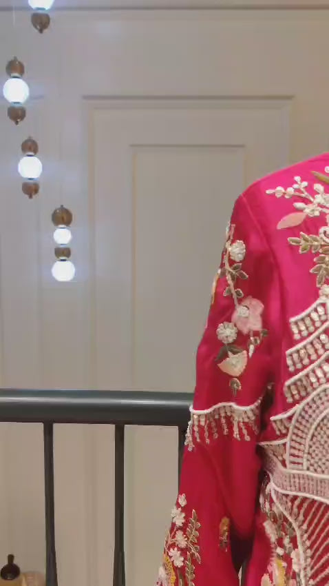Rani Pink Ethnic Silk Shirt with Thread Embroidery & Skirt