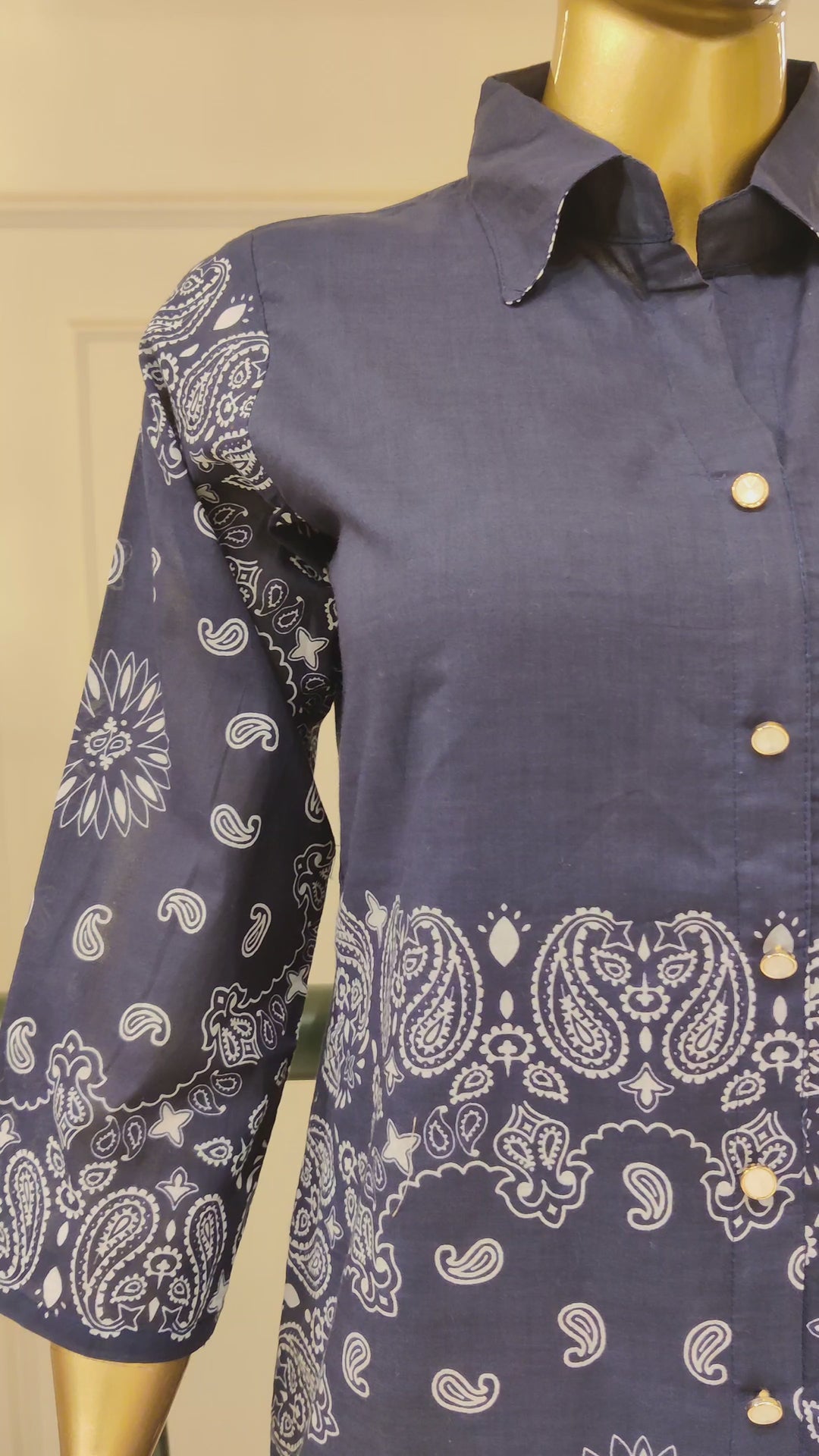 Drop 22 - Navy Blue Paisley Print Cotton Kurta Set with Straight Pants