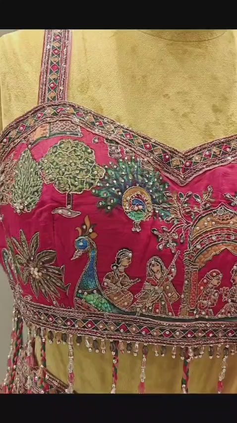 Royal coral-Pink Embroidery Blouse, Tassel Detailing & Embellished  Dhupatta