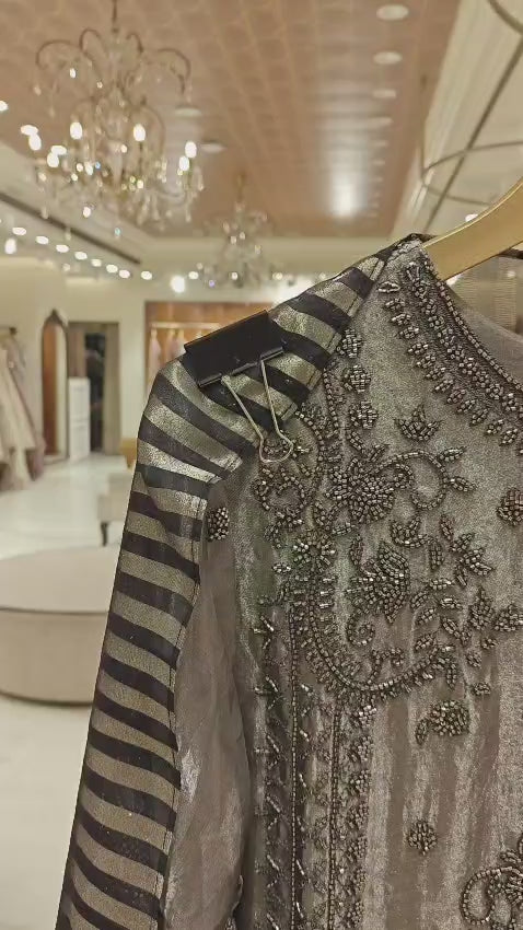 Premium Raw Silk Suit With Heavy Beadswork, Sequins & Zari Embroidery.